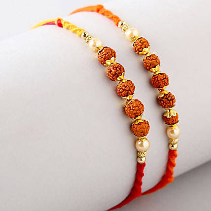 Set of 2 Rudraksha Rakhi and Almond Treat Chocolate Combo
