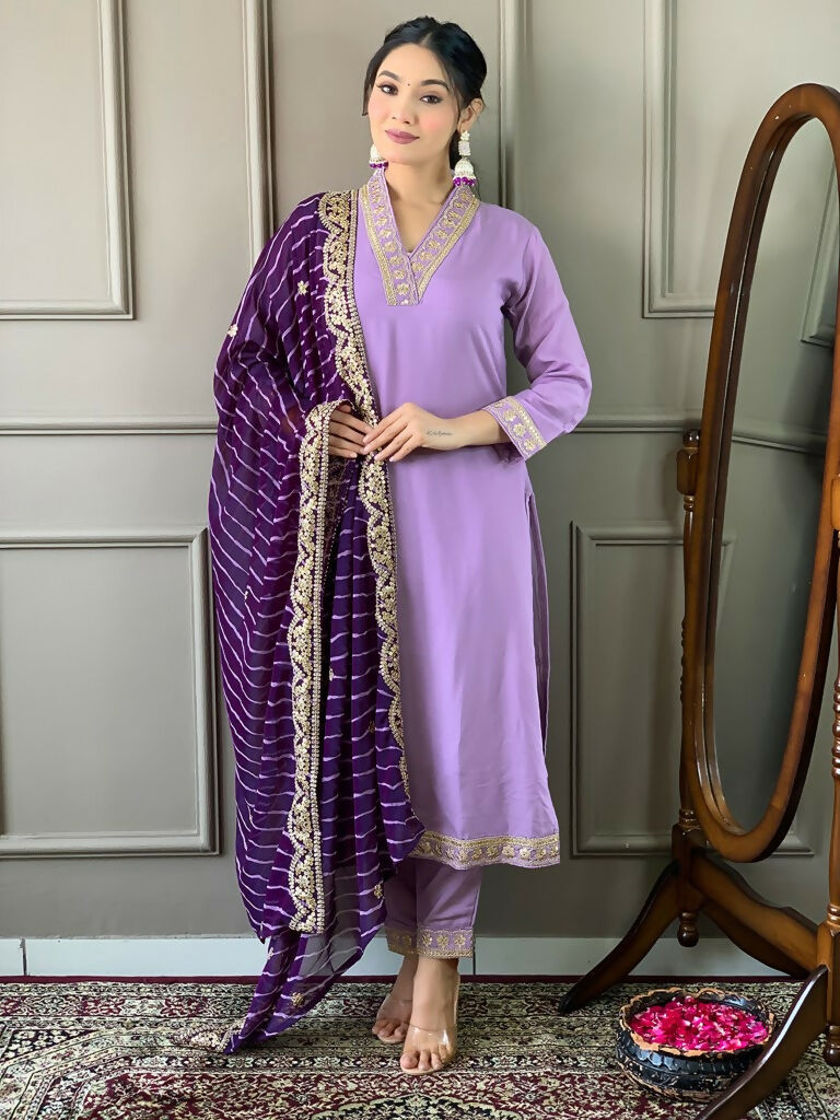 Partywear Designer Viscose Silk Blend Purple Stitched Suit With Dupatta - Tanisha
