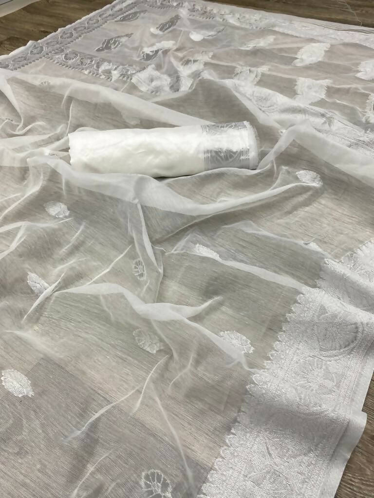 DEIANA'S Beautiful Designer Golden zari Soft Cotton Saree - White