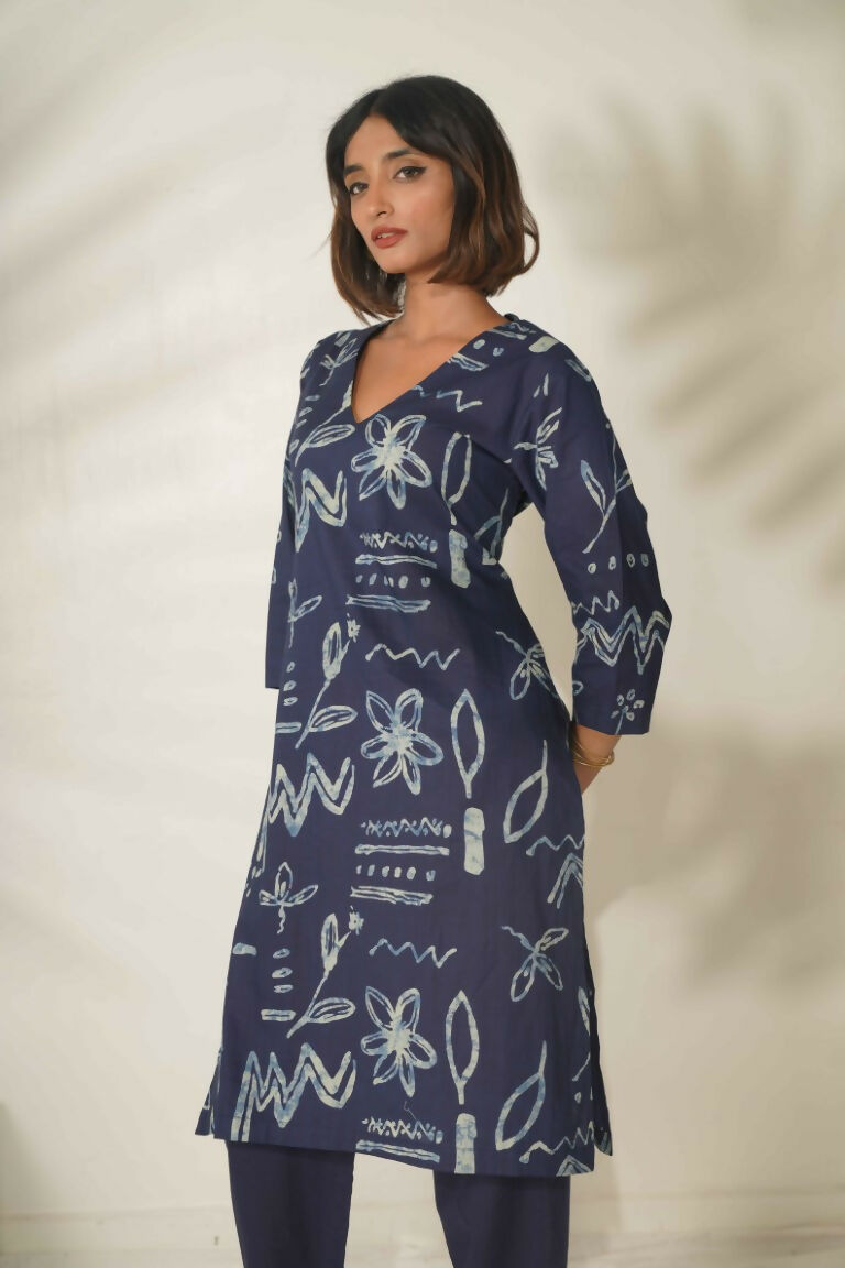 Miravan Women's Abstract Printed Cotton Blue Co-Ord Set