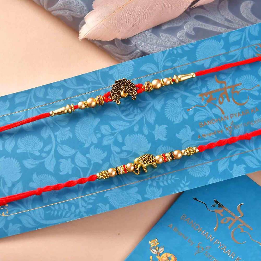 Peacock & Elephant Rakhis With Mewa Bites & Suhal Combo