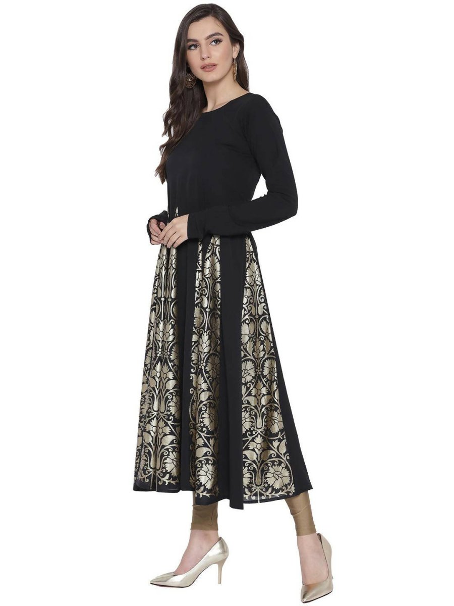 Ahalyaa Black Crepe Foil Printed Anarkali Kurta