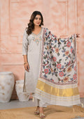 Ethnic Festive Wear Viscose Off White Stitched Suit With Dupatta - Anbazaar