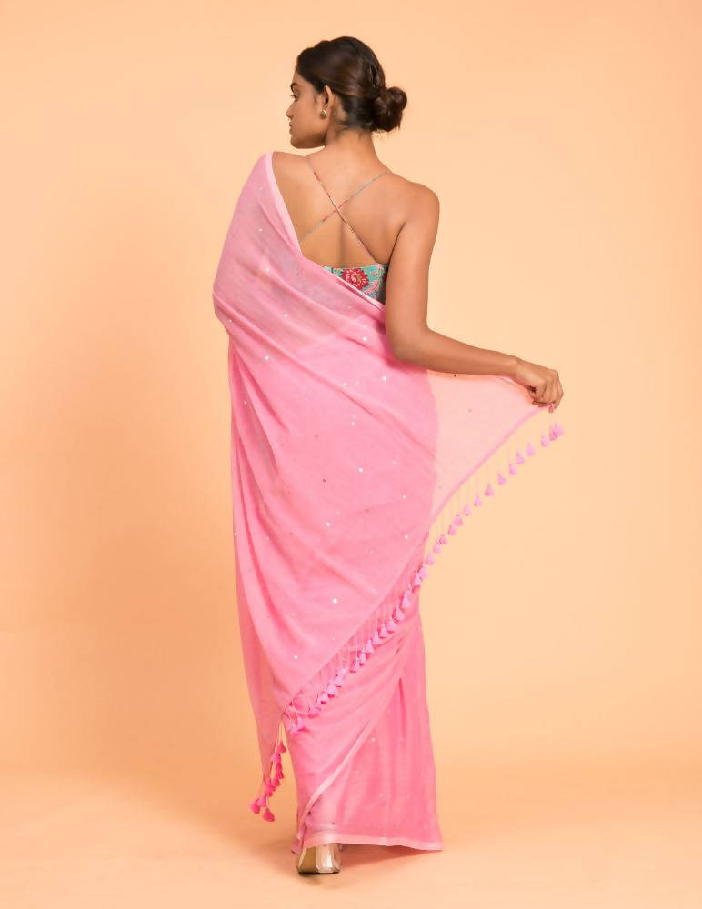 Suta Pink Embellished Sequinned Pure Cotton Saree