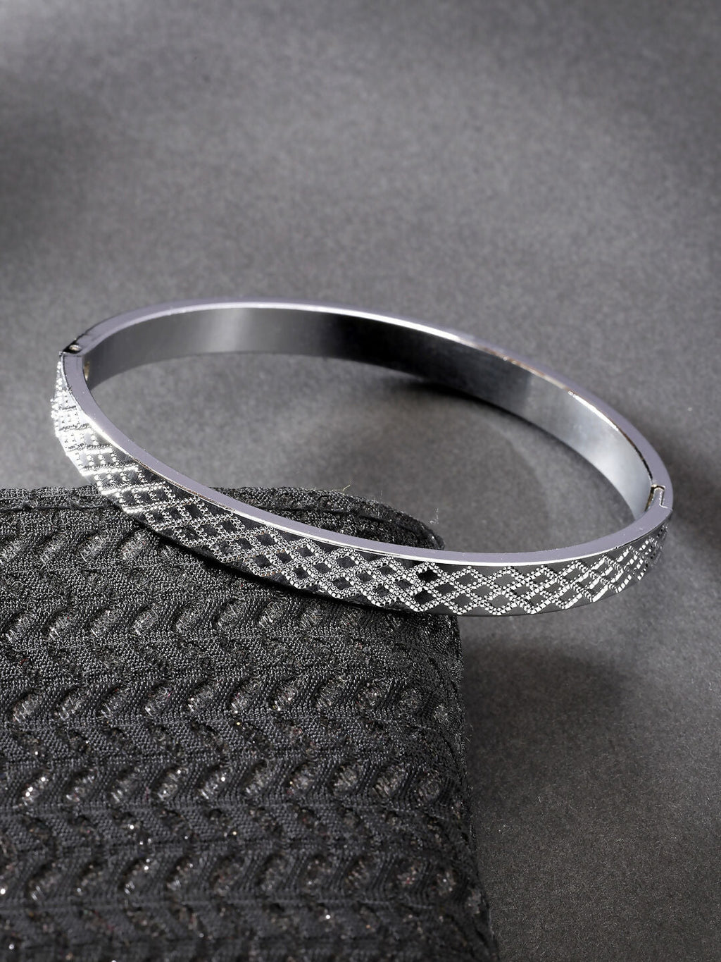 NVR Men's Set of 2 Rhodium-Plated Stainless Steel Kada Bracelet