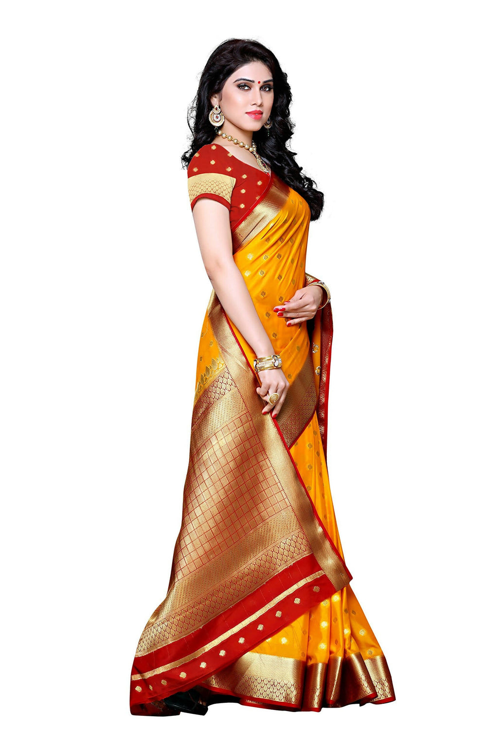 Mimosa Women's Traditional Crepe Kanjivaram Silk Gold Saree