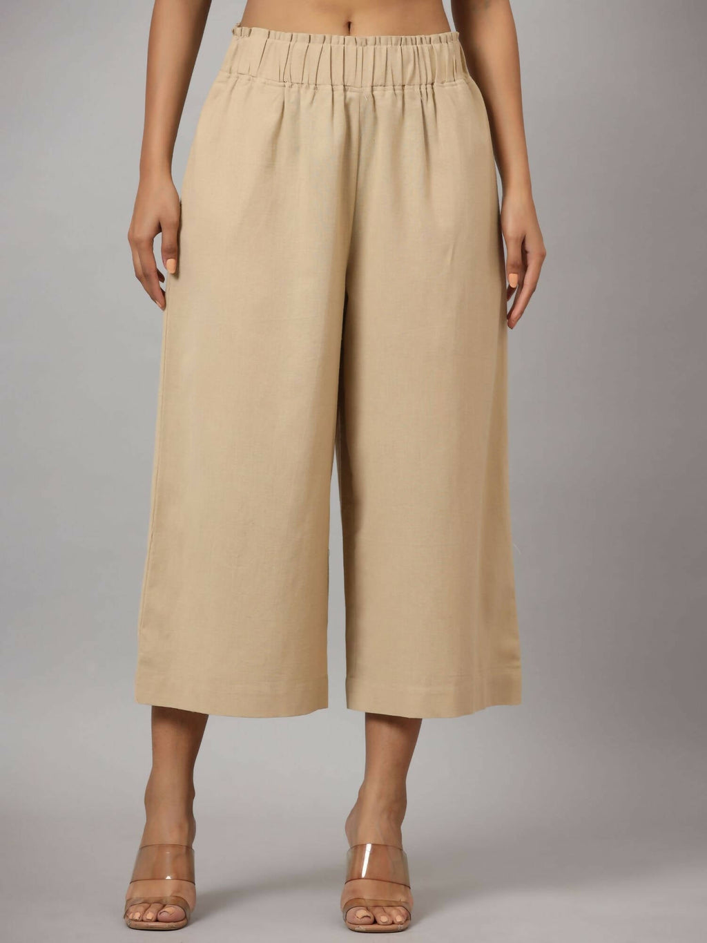 Juniper Women's Beige Cotton Flex Flared Culottes