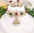 Khavi Arts Designer Pearl Choker-Green and Red