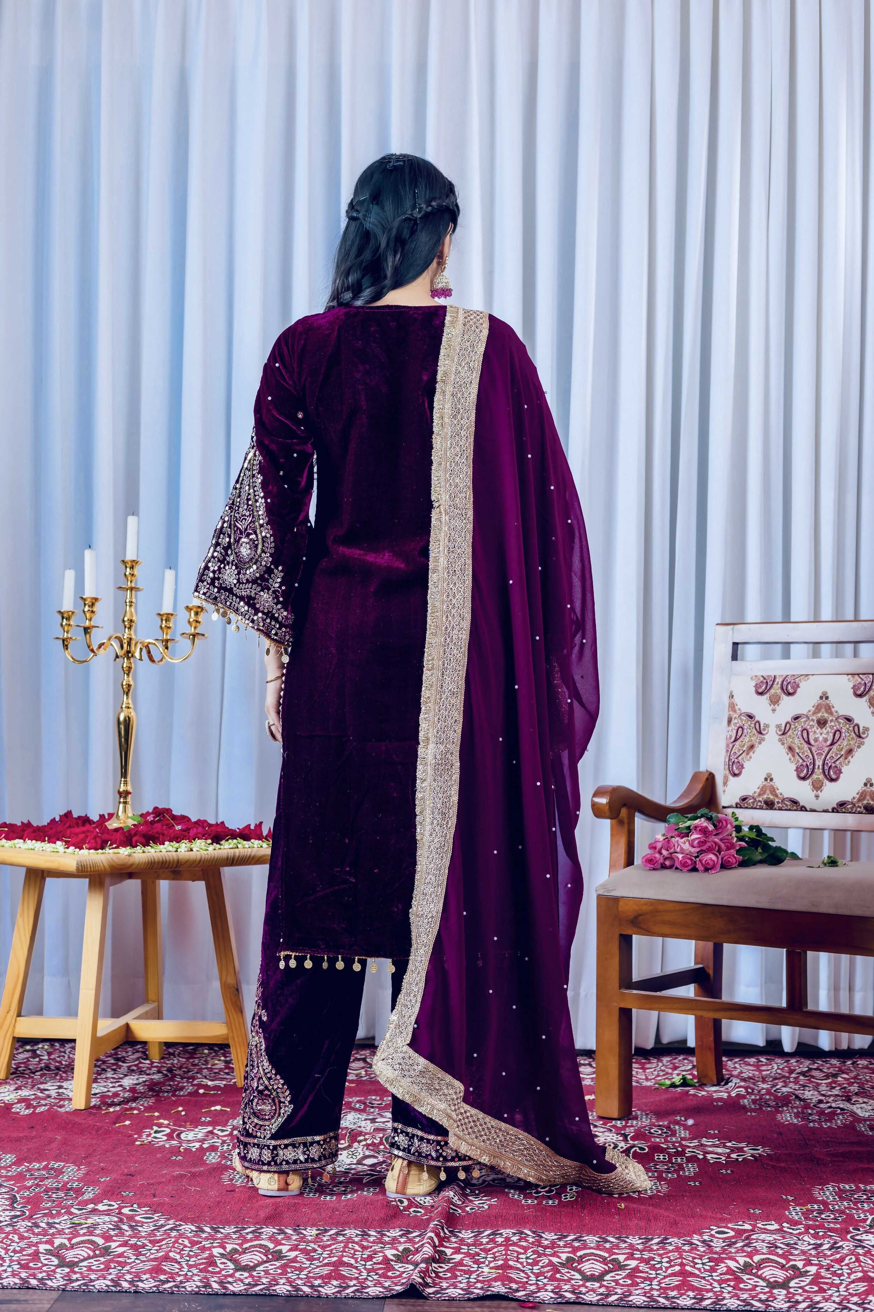 Teeya Creation Rani Color Velvet Silk Embroidery Work Party Wear Suit