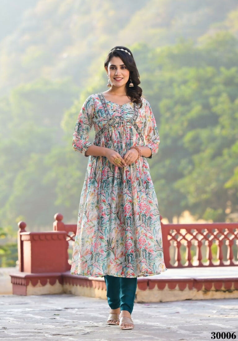 Designer Stylish Multi Slim Georgette Stitched Suit With Dupatta - Kiyara