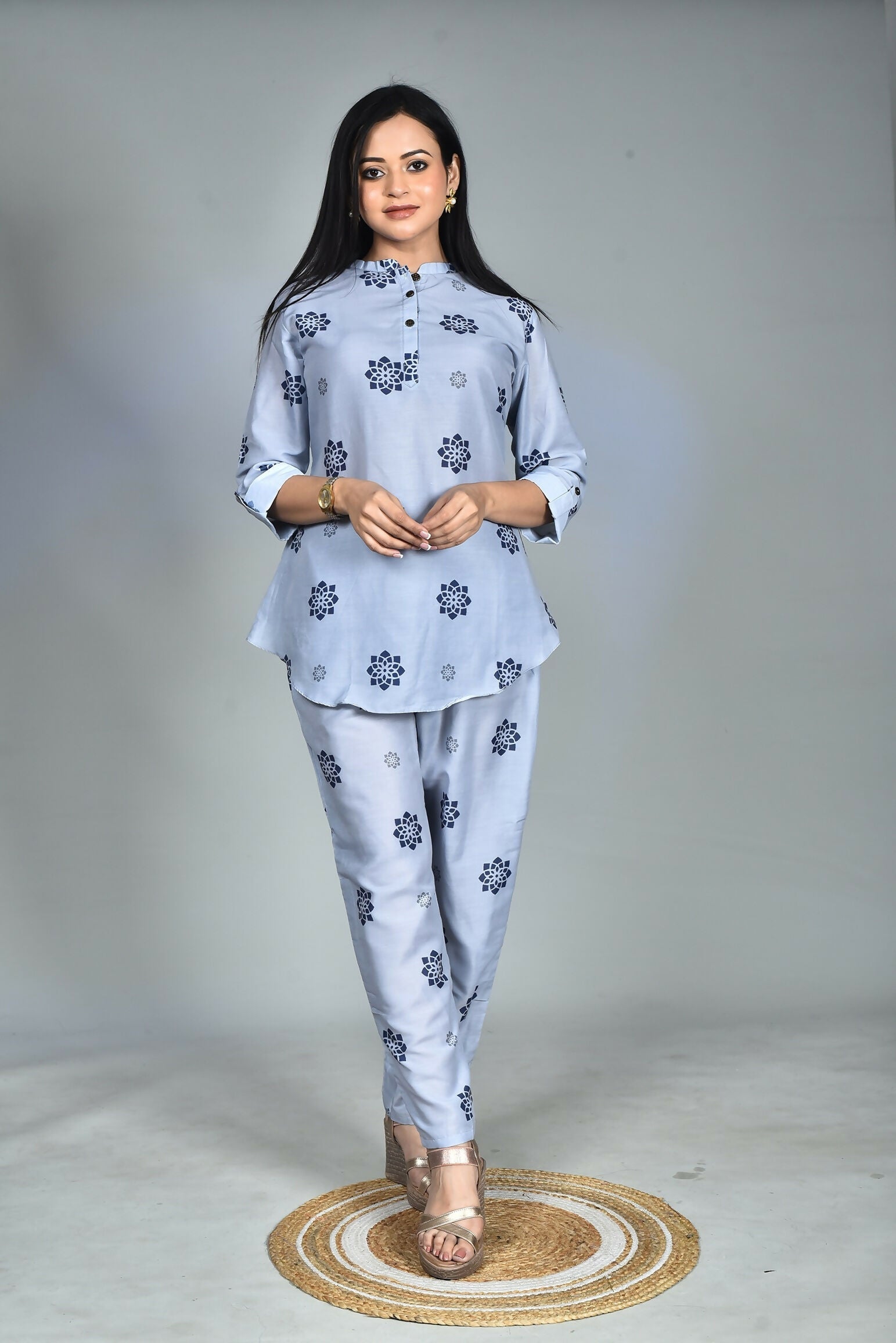 Morchari Digital Print Semi Muslin Co-Ord Set Top & Trouser-Multicolor