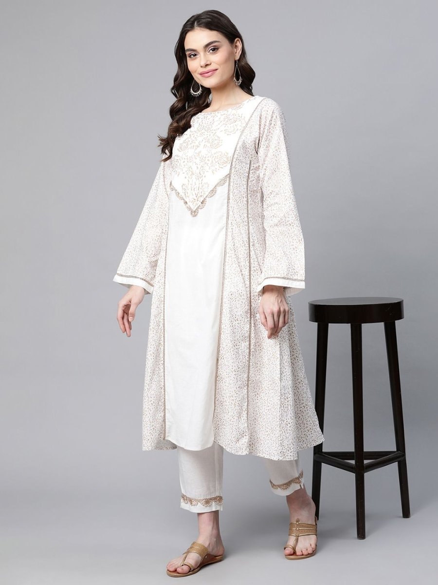 Ahalyaa Women Off White Colour Pure Cotton Printed Kurta Pant Set