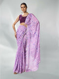 Lavender Satin Georgette Designer Printed Saree - Shezlin