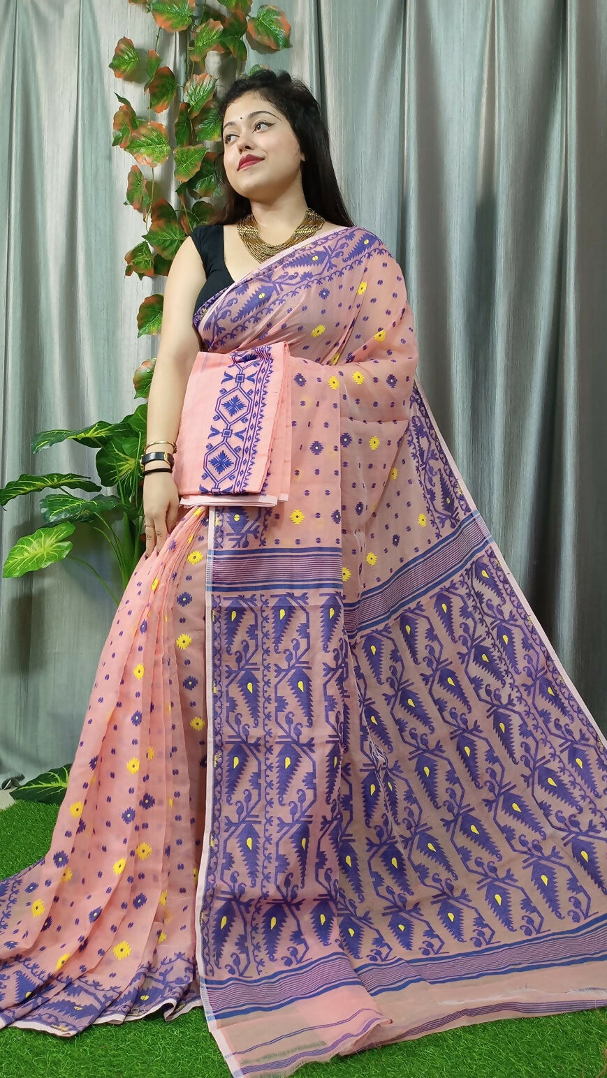 Exclusive Collection Light Orange Beautiful Jamdani Collection Saree