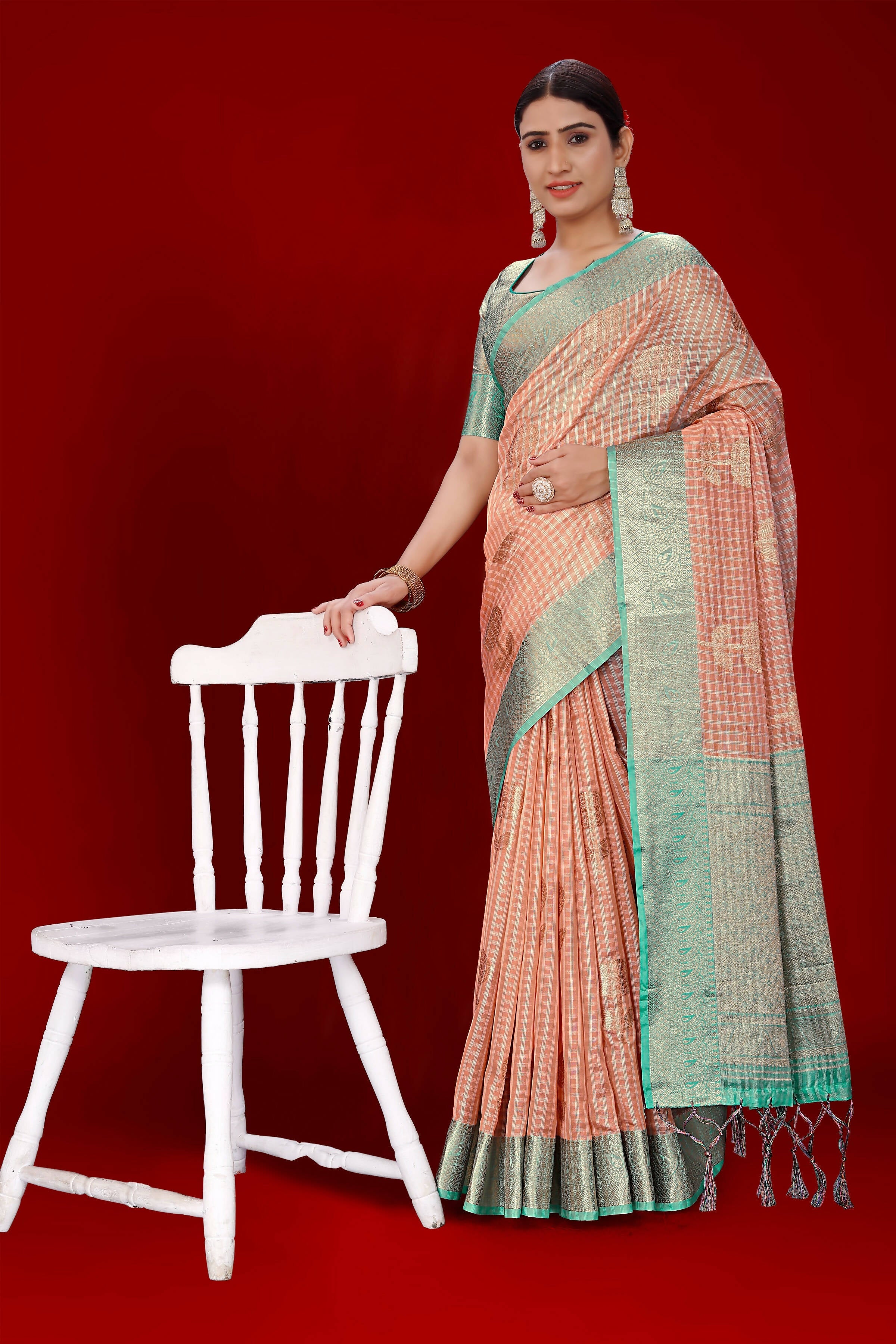 Orange Soft Organza Woven Design Saree With Unstitched Blouse Piece - Zaara