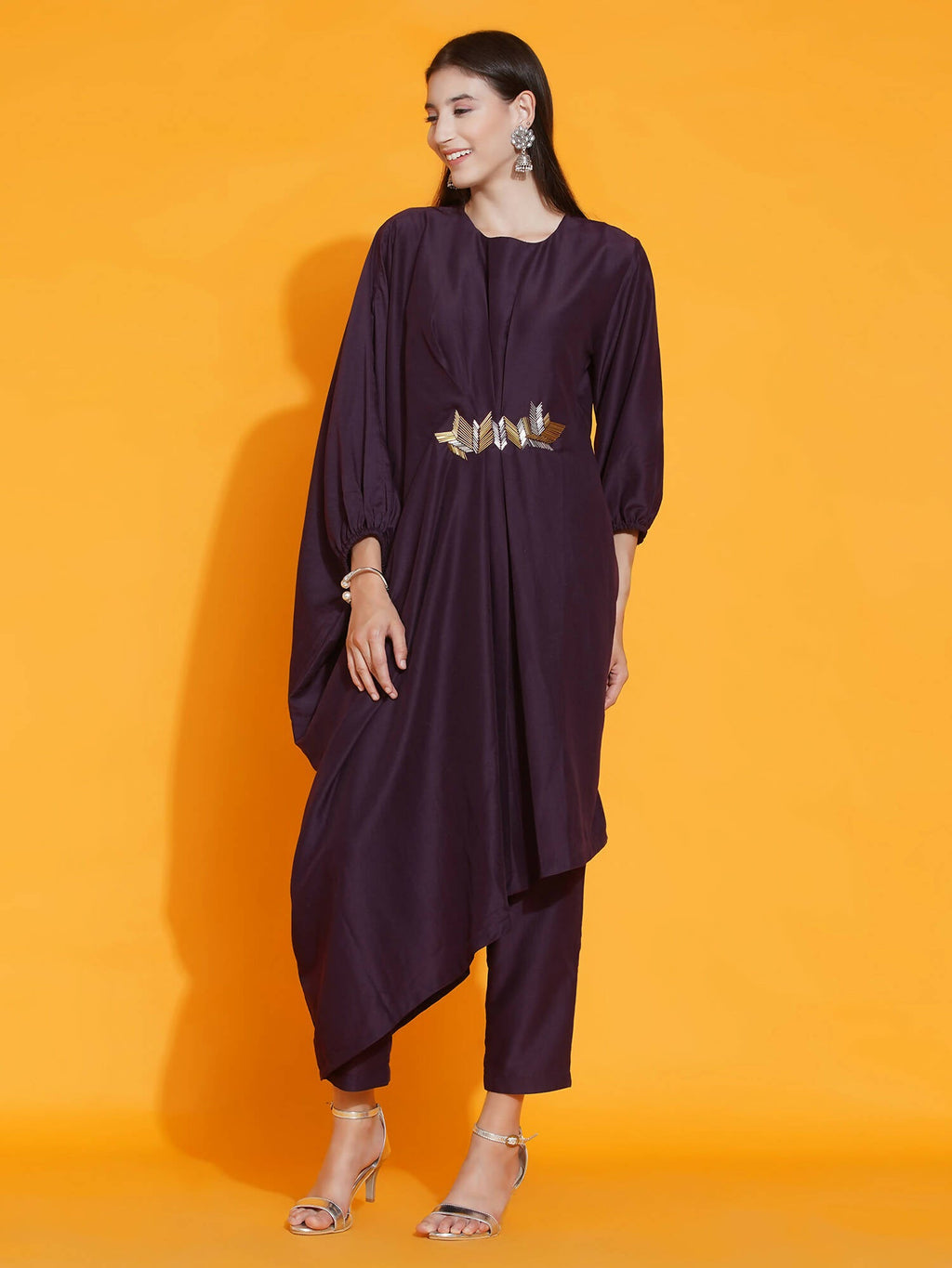 Women Republic Purple Fusion Style Kurta With Hand Embellishment And Pants