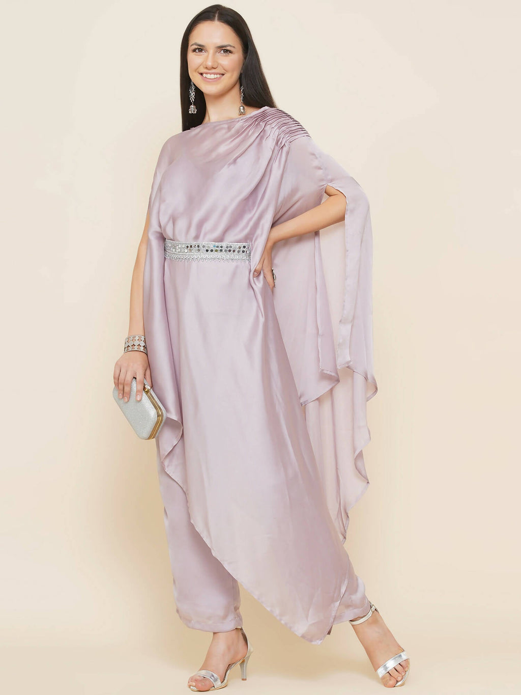 Women Republic Lavender Georgette Assymetical Kurta With Palazzo
