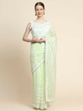 Vamsee Banno Lehriya Yellow Organza Saree