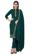 Teal Silk Embroidered with Sequins work Unstitched Dress Material - Tanvi