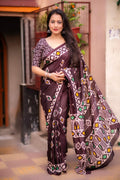 Maroon Silk Blend Ethnic Motifs Saree with Unstitched Blouse - Hiral Fashion
