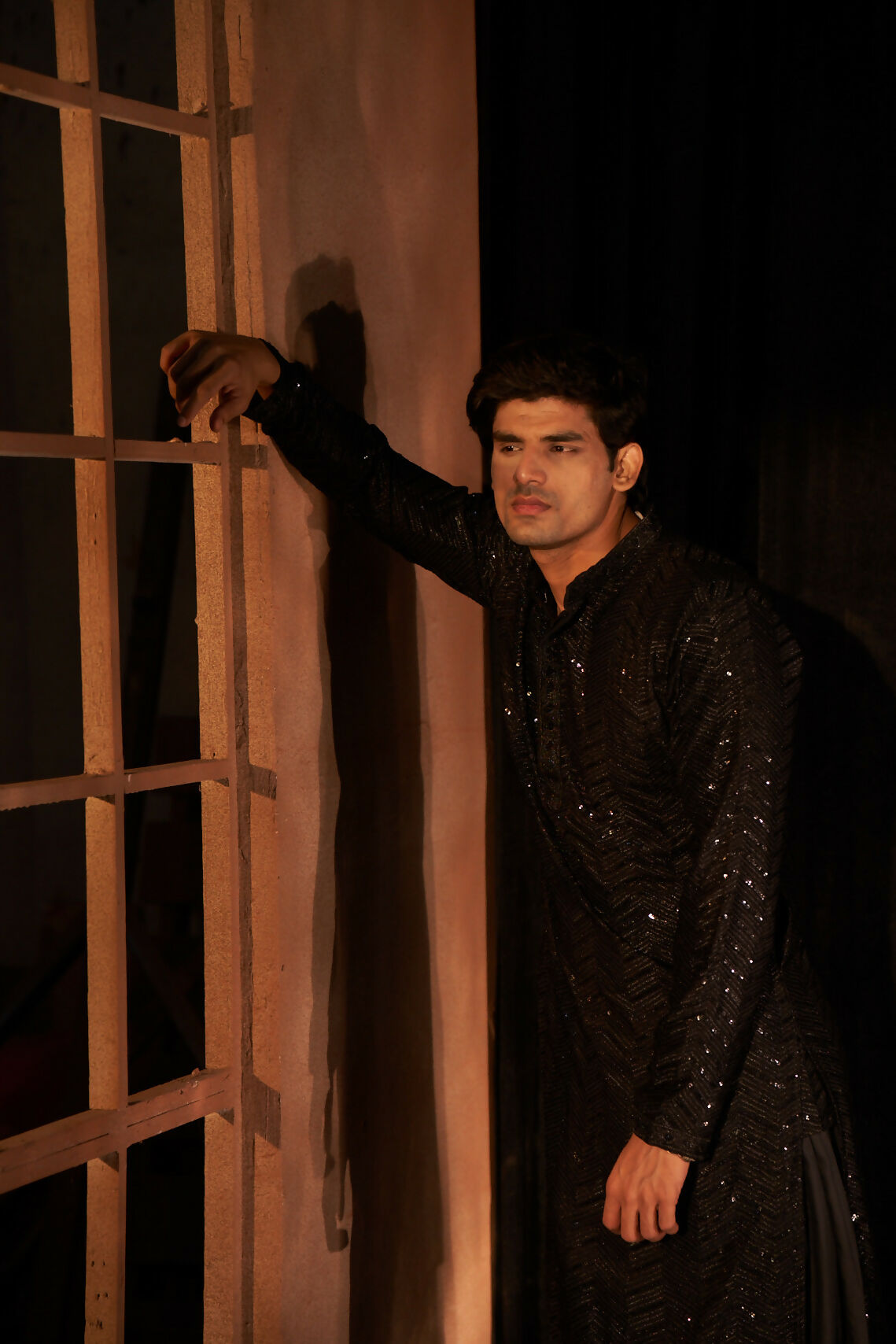Black Cotton Embroidery Work Men's Kurta Set - Mahotsav