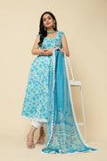 Designer Stylish Skyblue Cotton Blend Stitched Suit With Dupatta - Tanisha