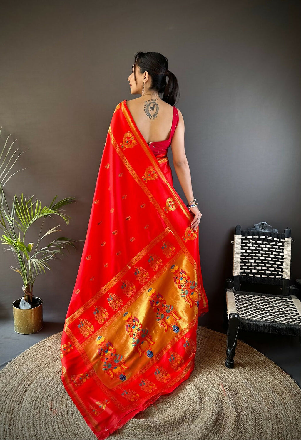 Joban Fashion Red Meenakari Weaving Paithani Sarees