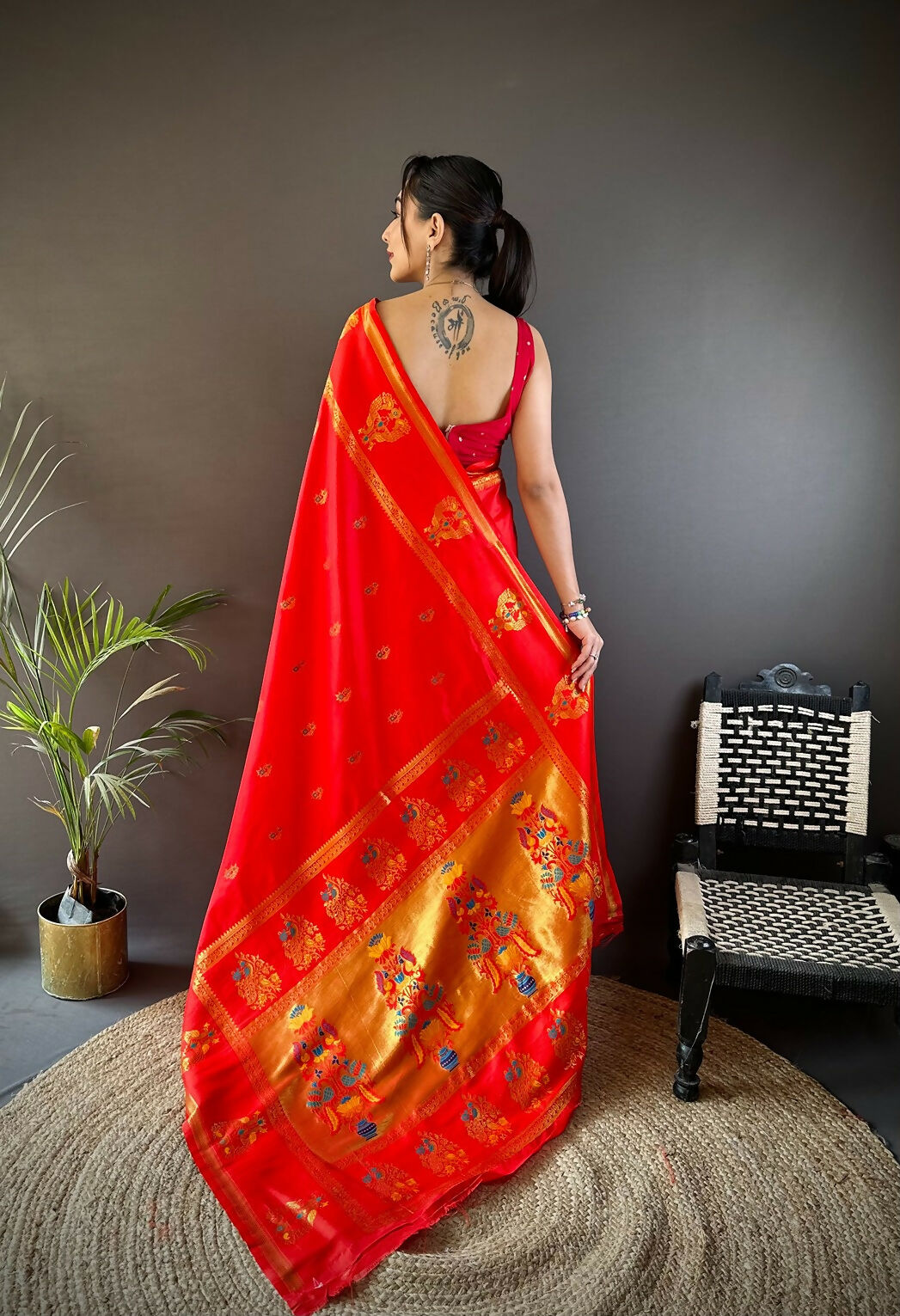 Joban Fashion Red Meenakari Weaving Paithani Sarees