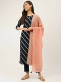 FIORRA Women's Navy Blue Poly Crepe Straight Kurta Pant With Dupatta