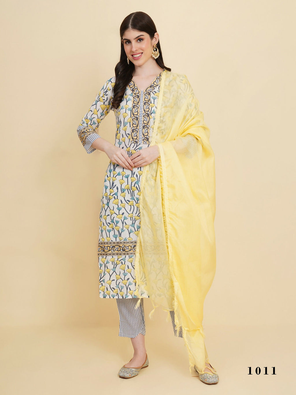 Designer Stylish White cotton Stitched Suit With Dupatta - Tanisha