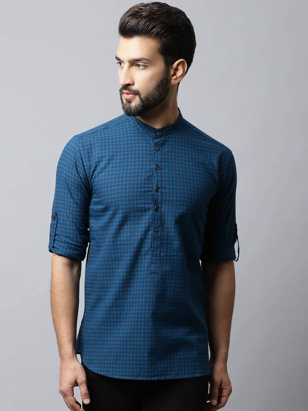 Even Apparels Navy blue Color Pure Cotton Men's Kurta With Side Placket (CHK1056)