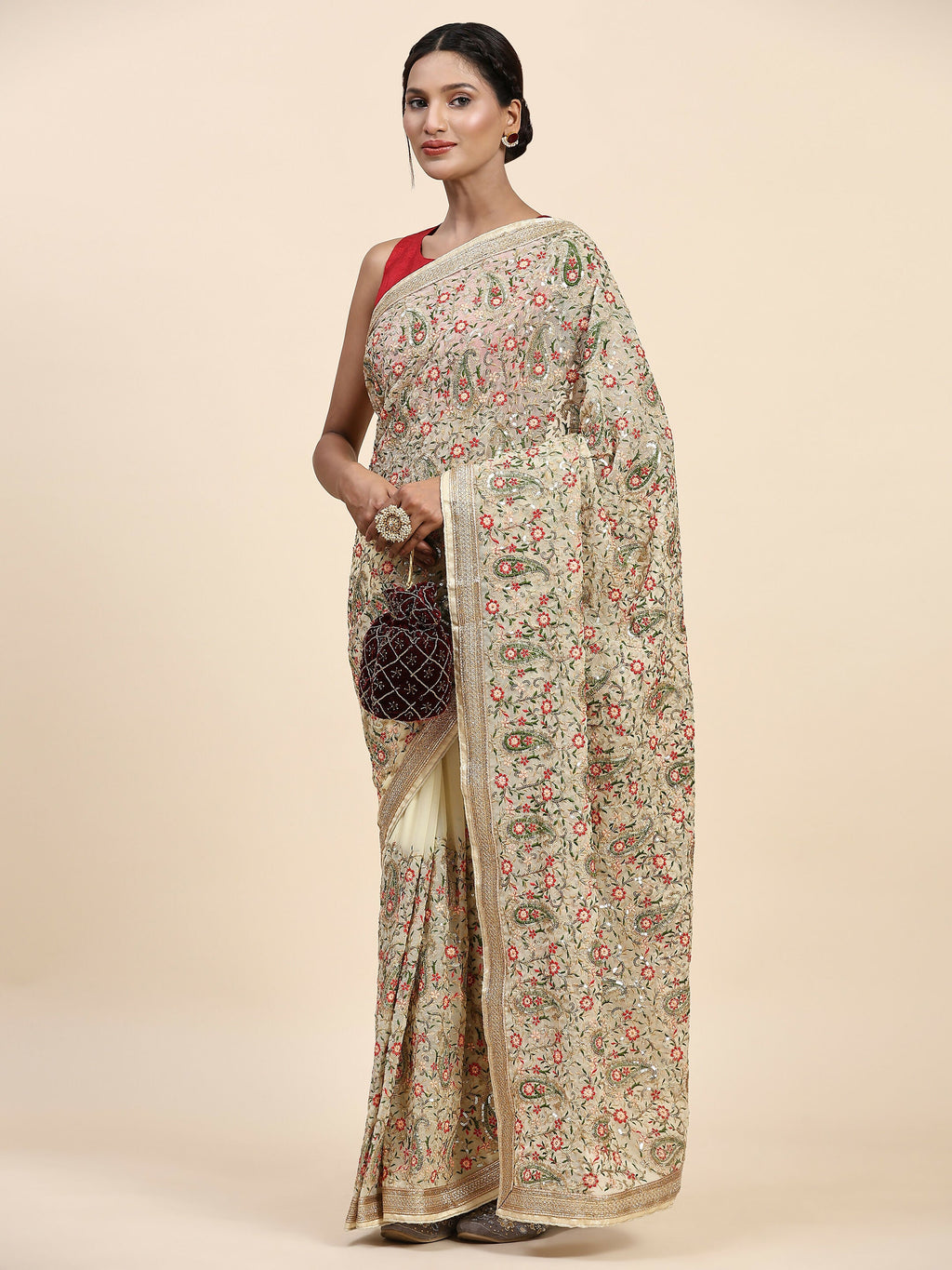Vamsee Kamini Cream Georgette Saree