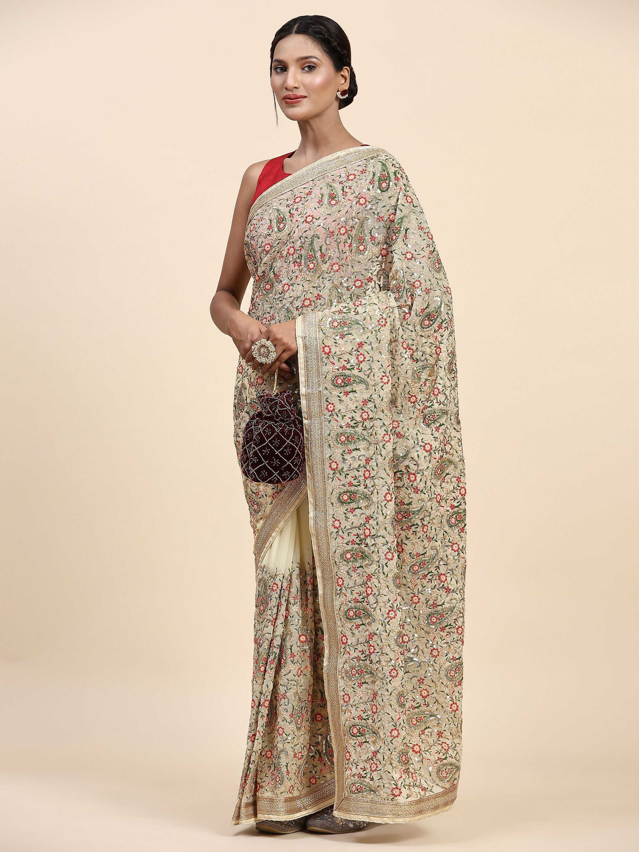 Vamsee Kamini Cream Georgette Saree