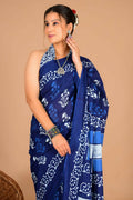 Exclusive Collection Blue Beautiful Mulmul Cotton Saree