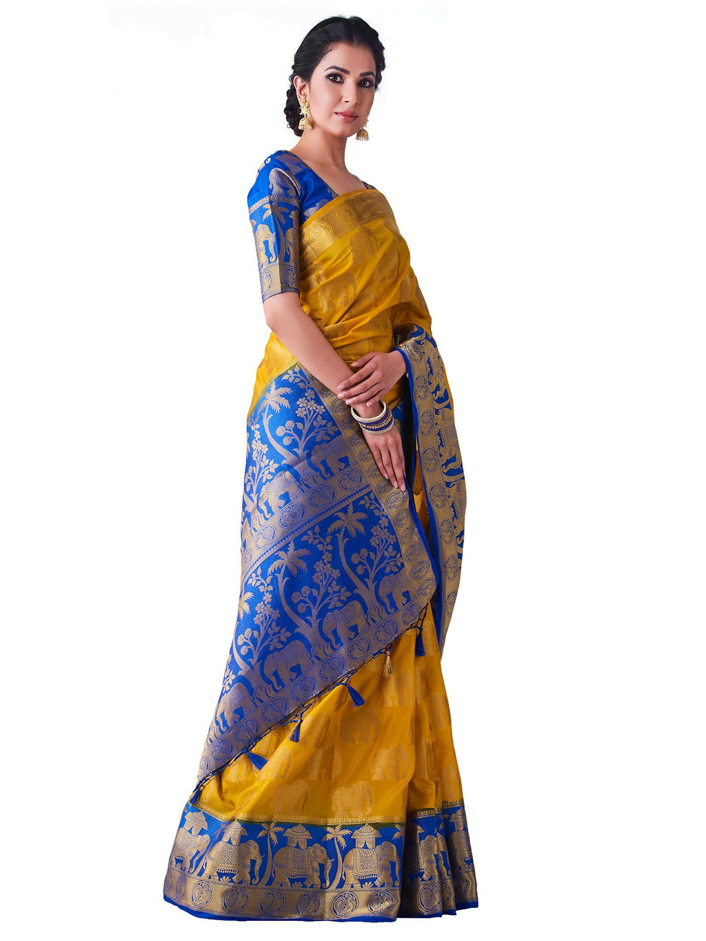 Mimosa Women's Gold Kanjivaram Art Silk Saree