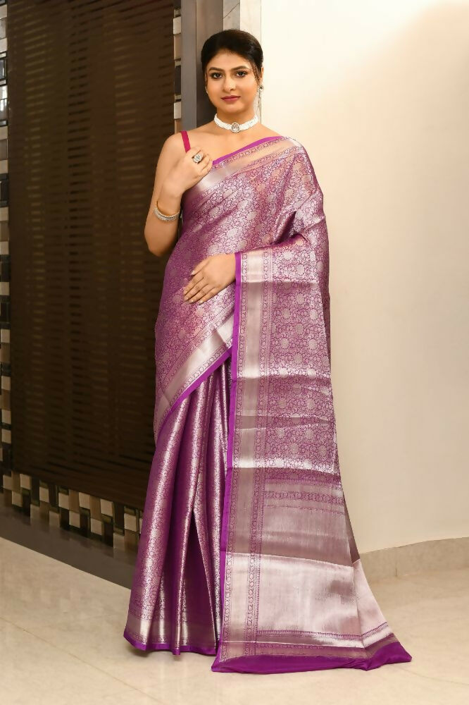 Joban Fashion Lavender Saree Georget Solver Brocket