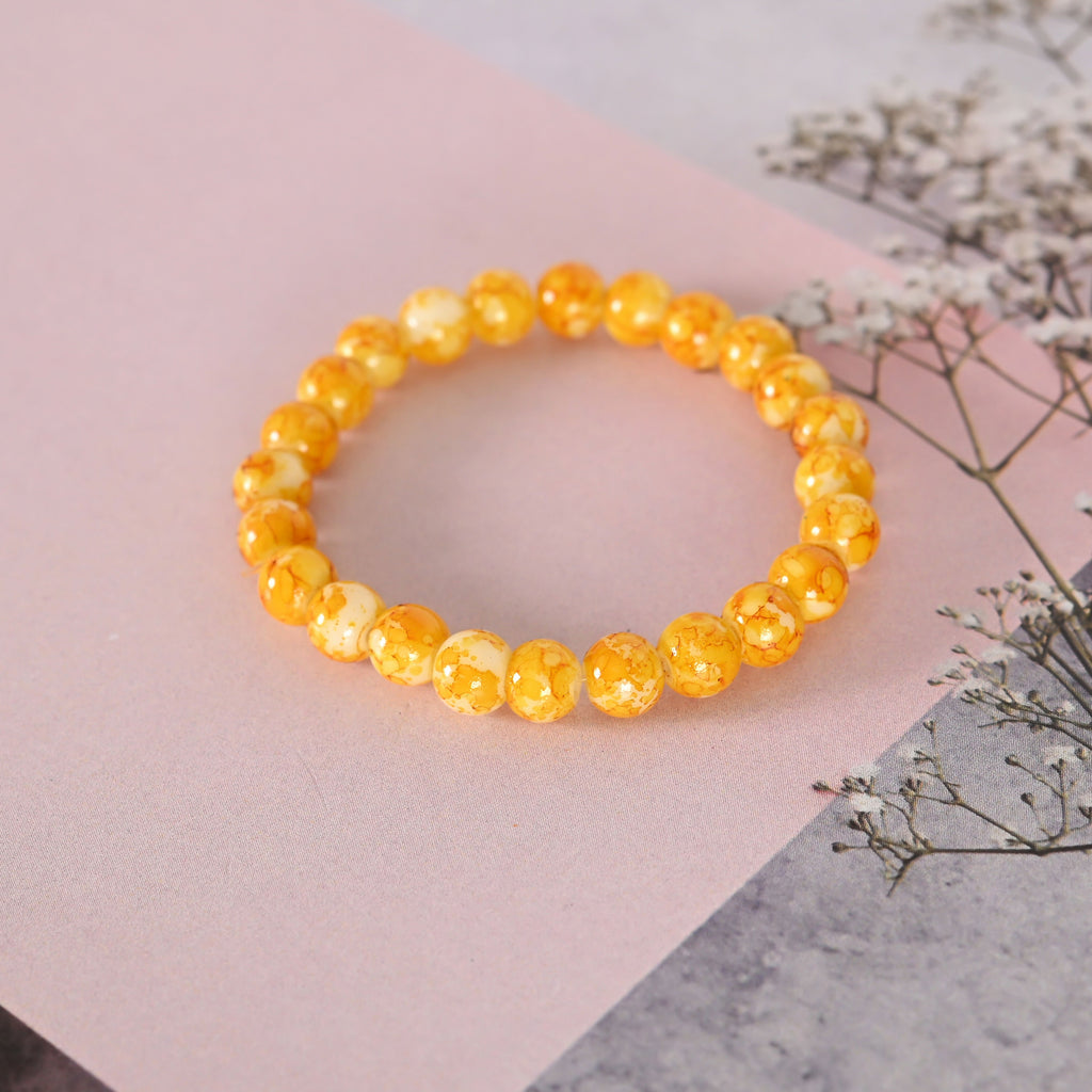 NVR Men & Women Yellow Marbel Crystal Elasticated Bracelet