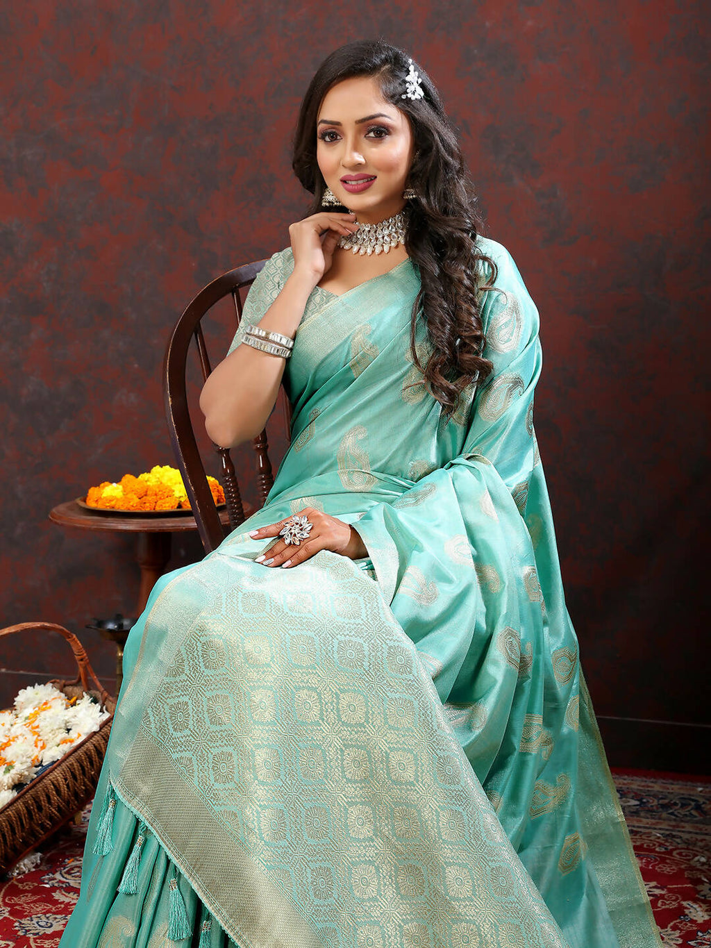 Lorenvalley Fashion Skyblue Cotton Woven Design with Zari Weaving Design Saree