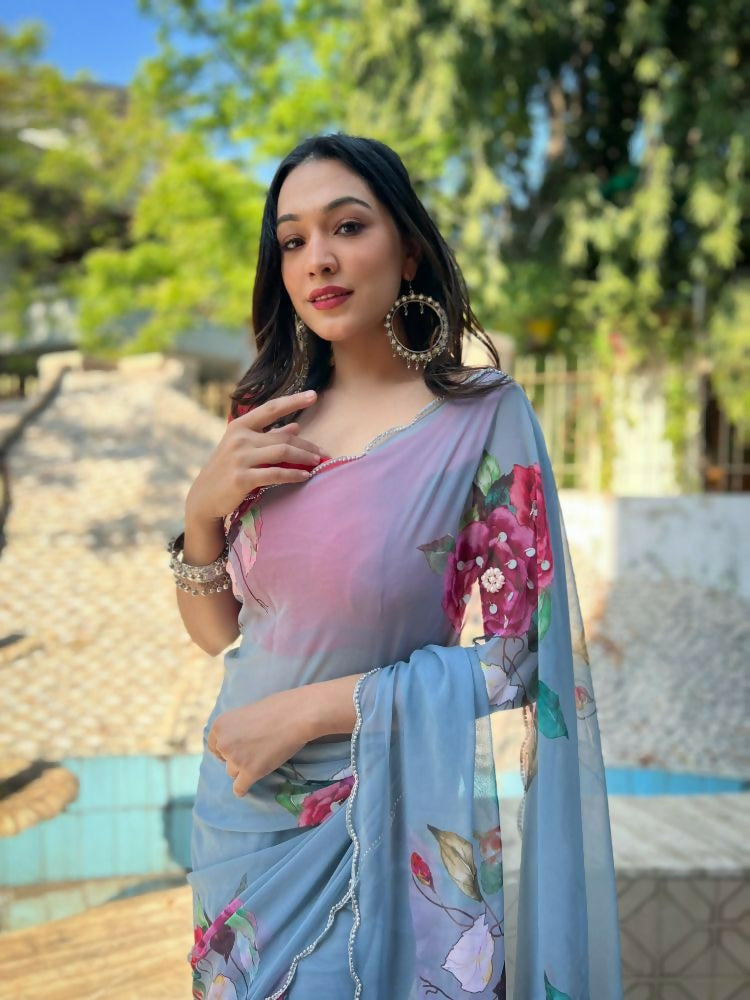 Vamsee Snehal Grey Georgette Saree