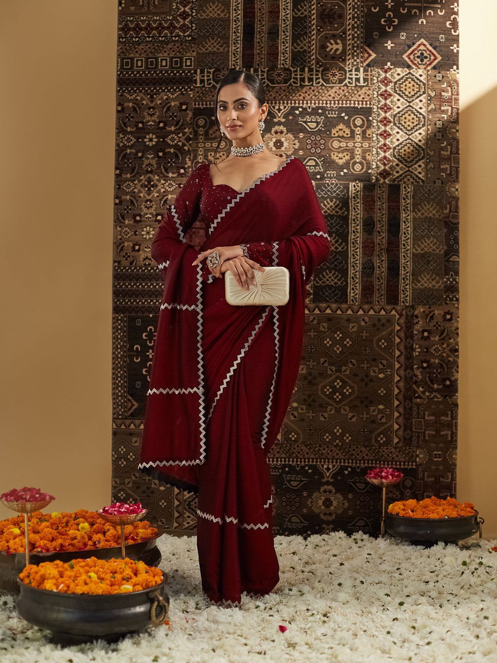 kasee Beads and Stones Pure Chiffon Saree