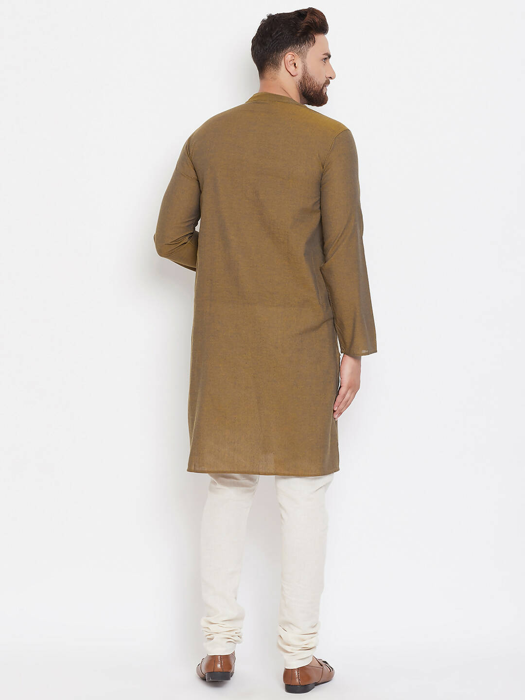 Even Apparels Brown Pure Cotton Men's Kurta With Band Collar