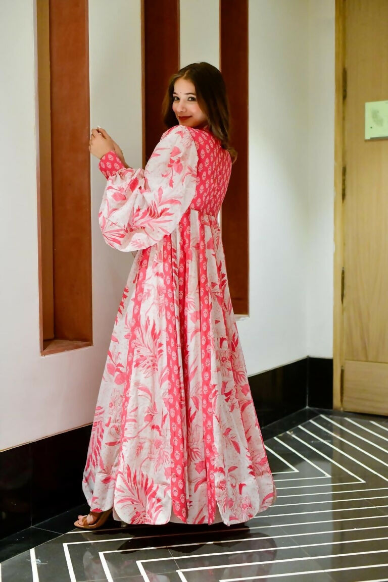 Jyoti Fashion Women's Pink Heavy Digital Printed Cotton Silk Anarkali Dress