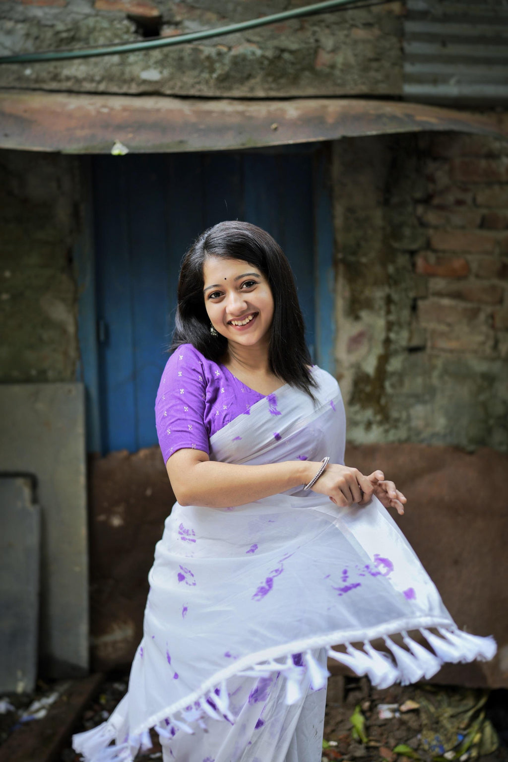 Lavender Poly Georgette Tie and Dye Saree with Unstitched Blouse - Hiral Fashion