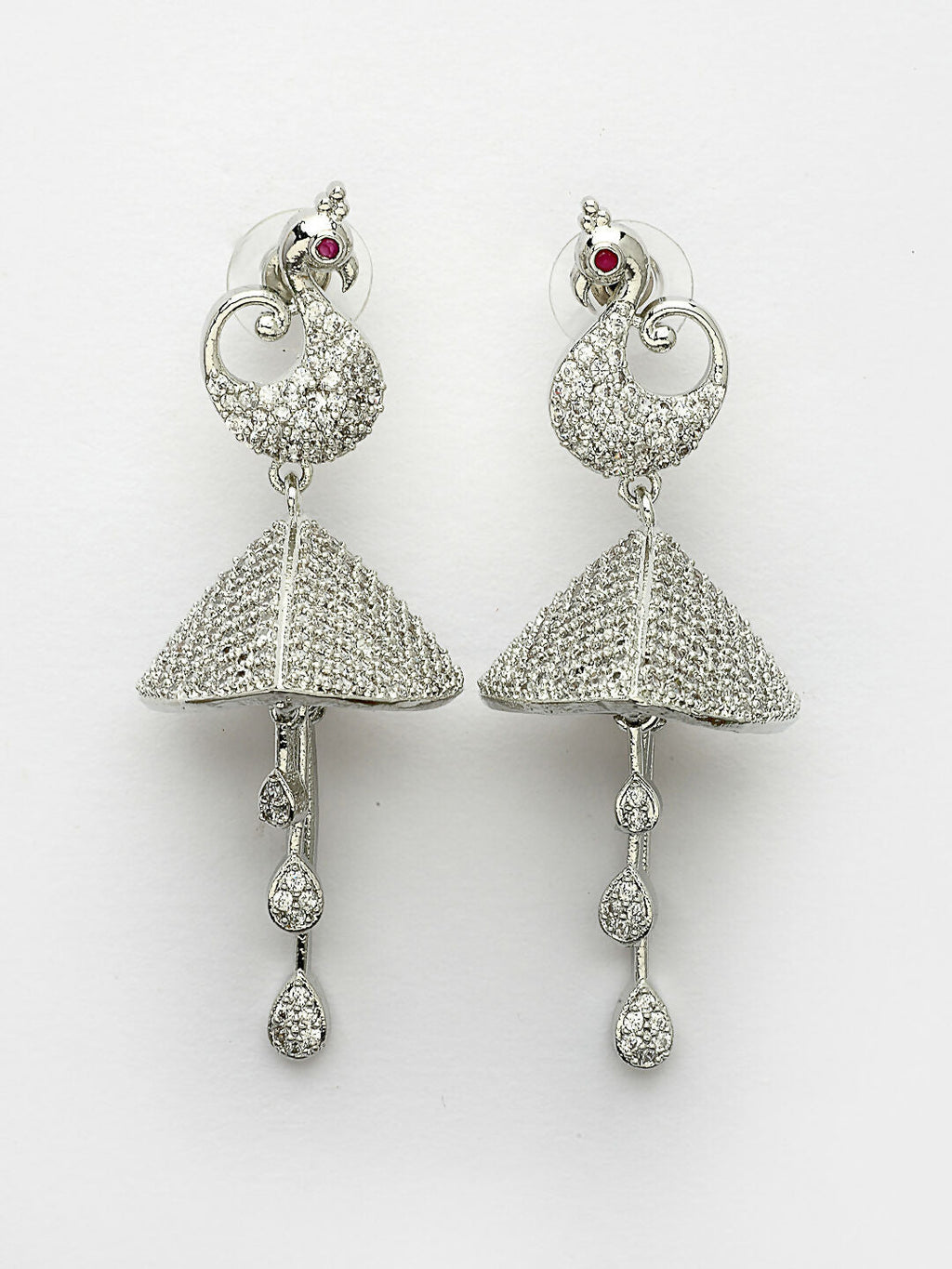 NVR Wome's Silver-Plated AD- Studded Peacock-Shaped Drop Earrings