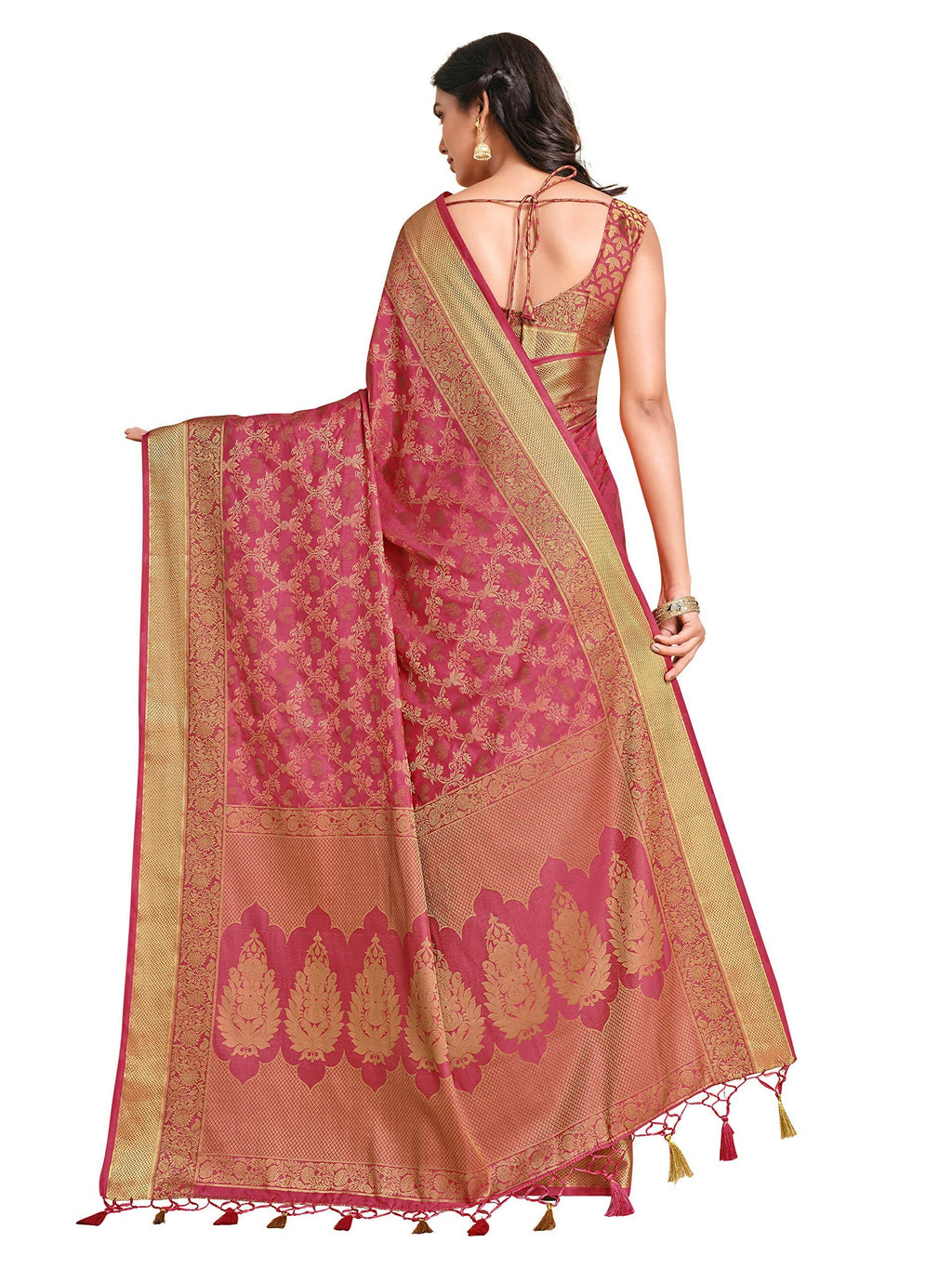 Mimosa Women's Kanchipuram Art Silk Pink Saree