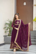 Joban Fashion Wine Georgette Sequence Embroidery Work Kurta Set