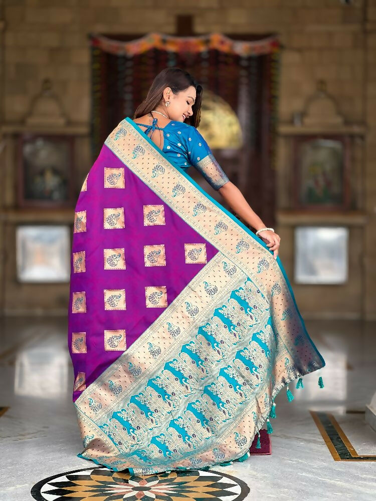 PR Fashion Magenta Soft Banarasi Silk With Zari Weaving Meenakari Design Saree