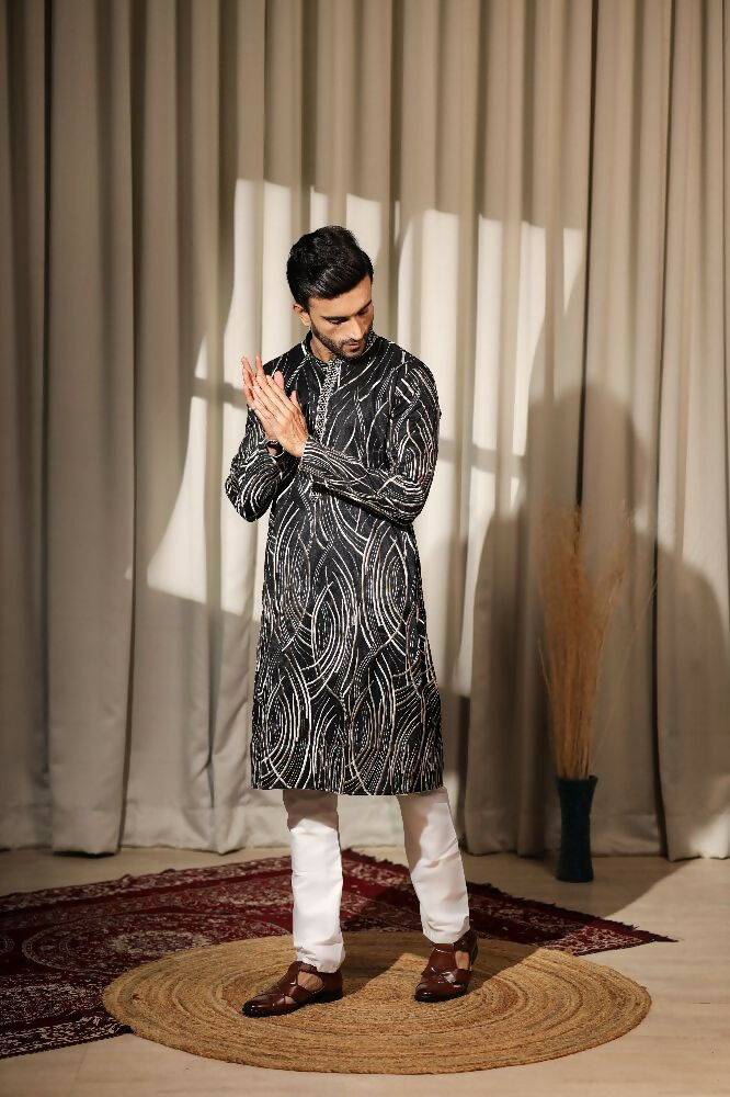 Black Viscose Designer Embroidery Work Kurta Set - Mahotsav