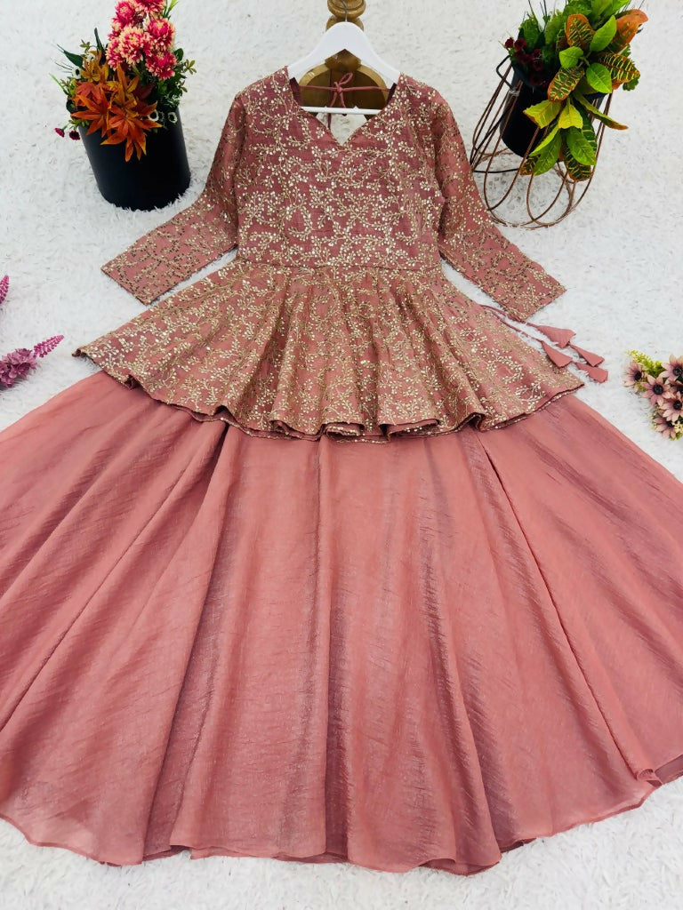 Teeya Creation Peach Color Crunchy Silk Embroidery Work Festiwal Wear Salwar Suit