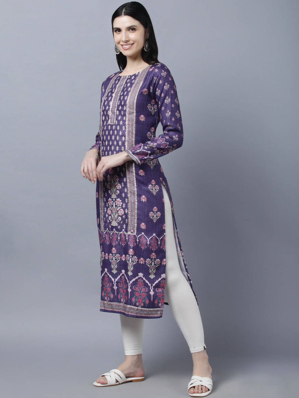Myshka Women Purple Ethnic Motifs Printed Kurta